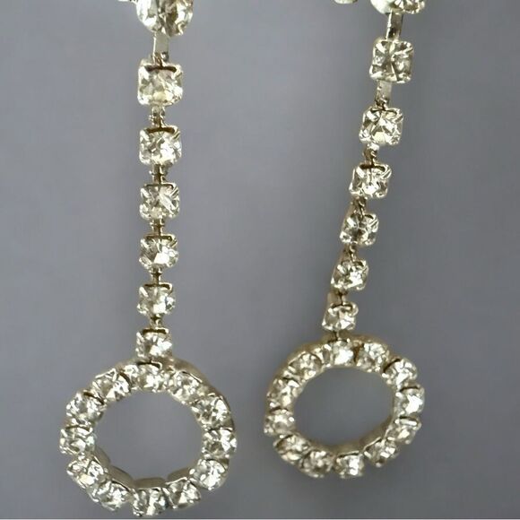 Sparkly Rhinestone Drop Circle Earrings – Elegant Statement Jewelry - Picture 3 of 17